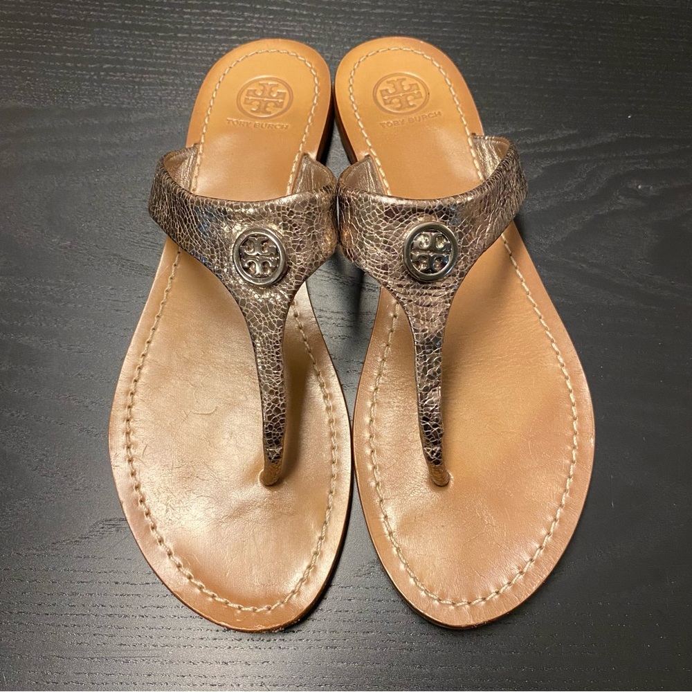 Tory Burch Cameron Sandal, Metallic Gold, Size 9